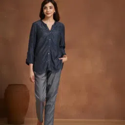 Fabindia Grey Viscose Silk Formal Kosi Pant image 4