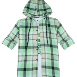 Cavio Boys LightGreen Cotton Comfort Fit Checks Shirt-picture-26