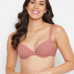 Clovia Pink Under Wired Padded Plunge Bra-image-49
