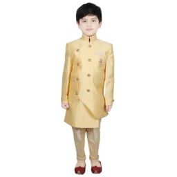SG Yuvraj Kids Beige & Yellow Printed Sherwani with Pyjama-picture-40