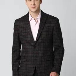 Peter England Black & Maroon Slim Fit Checks Blazer-picture-24