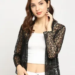 Ira Soleil Black Self Pattern Shrug-image-3