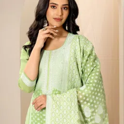 Libas Green Woven Kurta and Palazzo with Dupatta image 4