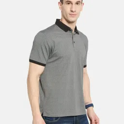 Octave Grey Cotton Regular Fit Printed Polo T-Shirt image 4