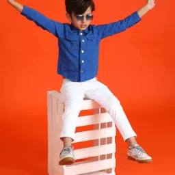 Tales & Stories Kids Royal Blue Cotton Regular Fit Full Sleeves Shacket image 4