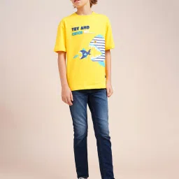 Jack & Jones Junior Boys Yellow Printed Cotton T-shirt image 4