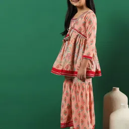 READIPRINT FASHIONS Kids Peach Printed Kurti with Gharara image 4