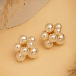 NVR Rose Gold Pearl Rose Gold Plated Circular Stud Earrings-image-9