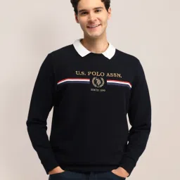 u.s. polo assn. U.S.Polo Association Navy Cotton Regular Fit Logo Printed Sweatshirt image 4
