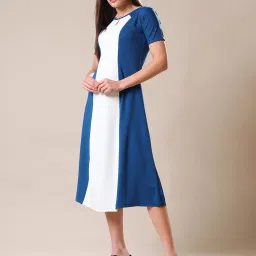 PURVAJA Teal Color-Block Dress image 4