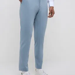 WES Formals by Westside Light Blue Slim-Tapered Mid-Rise Trousers-picture-36