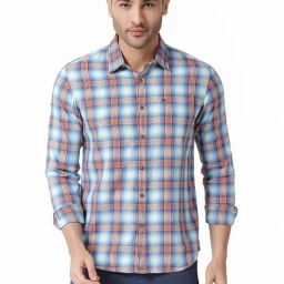 Basics Blue Slim Fit Checks Shirt-picture-17