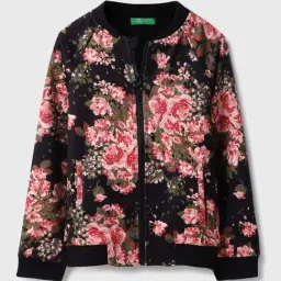 United Colors of Benetton Girls Black & Pink Cotton Printed Full Sleeves Jackets-image-17