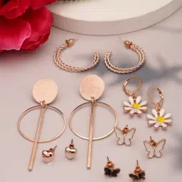 NVR Rose Gold Plated Contemporary Dangler Earrings Set of 6-picture-18