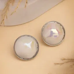 NVR Silver Plated Pearl Studded Circular Stud Earrings-image-48