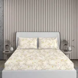 Boutique Living Magnifique  Floral Grey 200 TC Cotton King Bed Sheet with 2 Pillow Covers-image-1