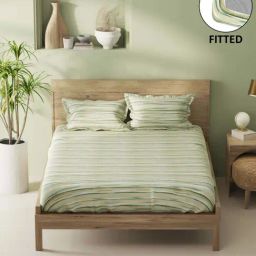 Bianca Aurellia Green Cotton 144 TC 115 GSM King Fitted Bedsheet With 2 Pillow Covers-picture-29