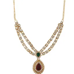 ANIKAS CREATION Gold-Plated White & Red Stone Studded Beaded Handcrafted Jewellery Set image 3