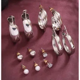NVR Silver Plated Contemporary Hoop Earrings Set of 6-image-86