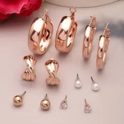 NVR Rose Gold Plated Contemporary Hoop Earrings Set of 6-image-4