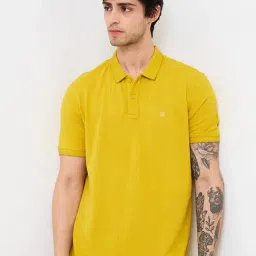 Spykar Men Yellow Slim Fit Solid Half Sleeve Casual T-Shirt-image-1