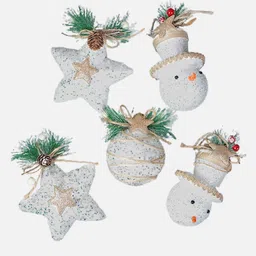 Little Surprise Box LLP Set Of 5 White Glitter Jute Christmas Tree Ornaments-picture-21