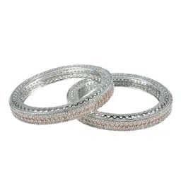 Opal Touch Set Of 2 Rhodium-Plated American Diamond-Studded Bangles image 2