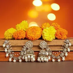 Zaveri Pearls White Alloy Earrings for Women-image-76