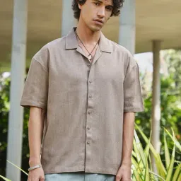 Campus Sutra Brown Cotton Loose Fit Texture Shirt-image-28