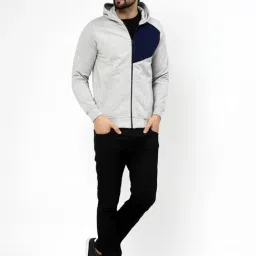 Kalt Grey Regular Fit Solid Hooded Sweatshirt image 4