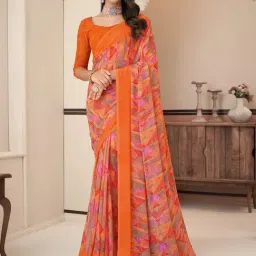 Saree Mall Orange Printed Saree With Unstitched Blouse-image-19