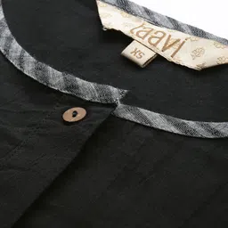 Taavi Black Woven Legacy A-Line Longline Pure Cotton Sustainable Top with Gathers image 3