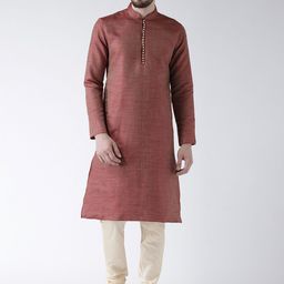 DEYANN Men Maroon & Cream-Coloured Self Design Kurta with Churidar-picture-18