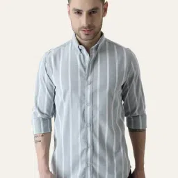 Perch Mint Green Pure Cotton Slim Fit Checked Shirt-image-7