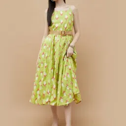 Colour Me By Melange Green Cotton Regular Fit Printed Dress-picture-36