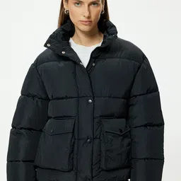 Koton Women Solid Puffer Jacket with Patchwork image 1