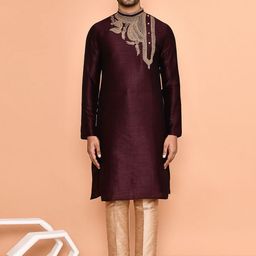 Arihant Rai Sinha Men Floral Embroidered Regular Dupion Silk Kurta with Trousers-picture-7