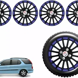 Auto Pearl CBB28 R14 35.56 cm (14 Inch) Press Type Wheel Hubcap with Retention Ring Glossy Black Blue Wheel Cover for Tata Indigo Marina (Set of 4)-image-23