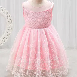 Babyhug Woven Sleeveless Party Frock with Embroidered & Sequines - Pink-picture-23
