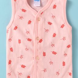 Tango Single Jersey Knit SleevelessJhabla with Leaves Print - Pink-picture-36