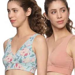 &Circus Modal Pack Of 2 Solid & Floral Printed Maternity Bra With Nursing Access - Multi Colour-picture-37