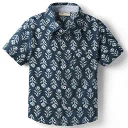 CrayonFlakes Cotton Woven Half Sleeves Floral Printed Shirt - Navy Blue-picture-22