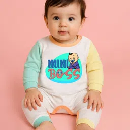 The Peppy Tend 100% Cotton Knit Full Sleeves Mini Boss Text Printed Romper - Multi Colour-picture-17