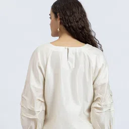 SMRITI GUPTA Women Floral Embroidered Round Neck Puff Sleeves Top image 3