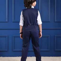 Mark & Mia Full Sleeves 3 Piece Solid Colour Party Suit with Bow - Navy Blue & White image 2
