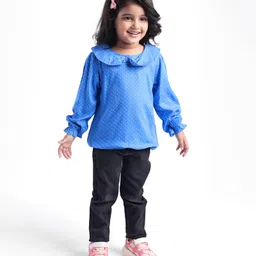 Babyhug Rayon Woven Full Sleeves Polka Dot Printed Top With Peter Pan Collar - Blue image 2