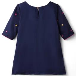 EARTHY TOUCH Cotton Woven Three Fourth Sleeves Kurti Chudidar Set with Dupatta & Floral Embroidery - Navy Blue image 3