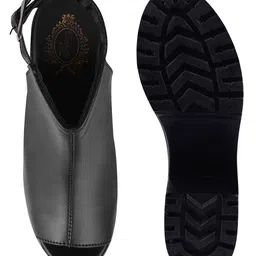 Shoetopia Solid Peep Toe Platform Sandals - Black image 5