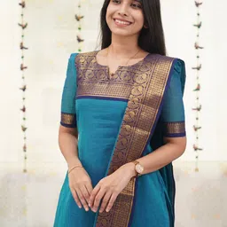 Vastukala Women Woven Design Solid Festive Cotton Straight Kurta With Dupatta image 4