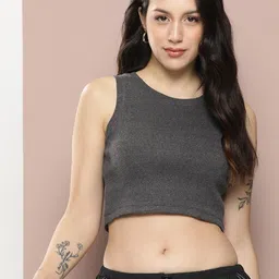 Harvard Women Solid Slim Fit Crop T-shirt-picture-15